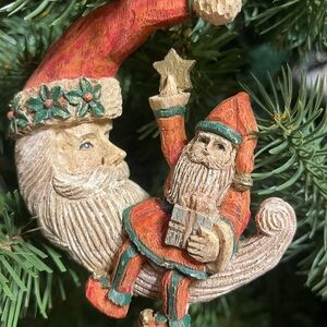 Festive Red and Green Santa Claus Holiday Ornament